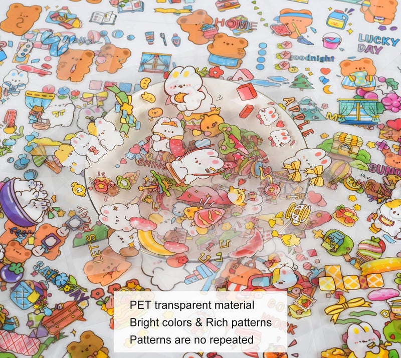 EAMOTOL Cute Cartoon Animals Scrapbook Stickers - 100 Sheets Kawaii Aesthetic Transparent Sticker for Journaling Planner Album Calendars Notebook DIY Craft Decorations - Image 3