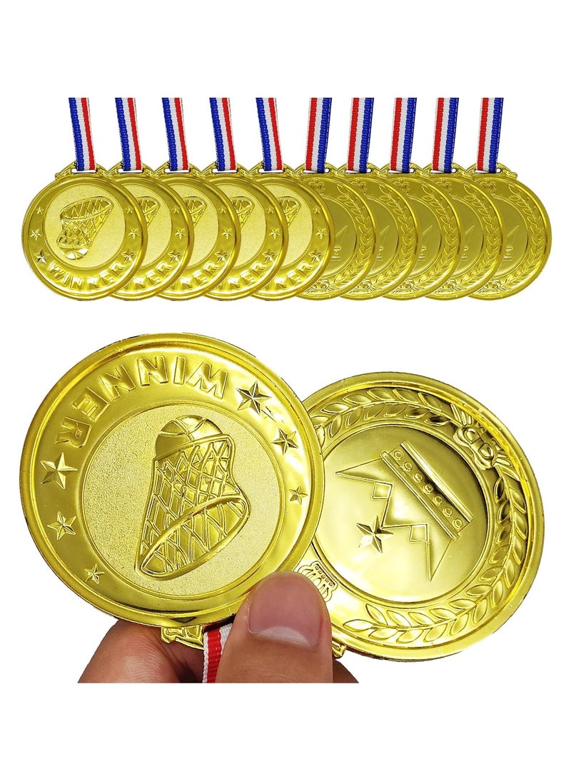 SYOSI 12 Pack Basketball Medals for Kids, 2.6 Inch Plastic Gold Winner Award Medals with Neck Ribbon for Kids for Sports Competitions, Party Favors, Birthday Gifts, School Celebration - Image 1