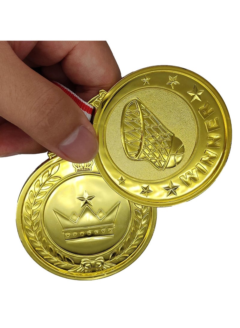 SYOSI 12 Pack Basketball Medals for Kids, 2.6 Inch Plastic Gold Winner Award Medals with Neck Ribbon for Kids for Sports Competitions, Party Favors, Birthday Gifts, School Celebration - Image 3
