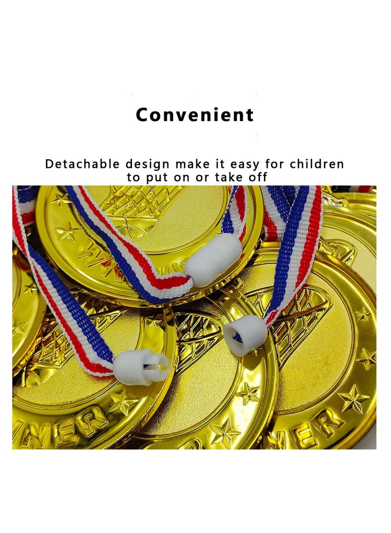SYOSI 12 Pack Basketball Medals for Kids, 2.6 Inch Plastic Gold Winner Award Medals with Neck Ribbon for Kids for Sports Competitions, Party Favors, Birthday Gifts, School Celebration - Image 4