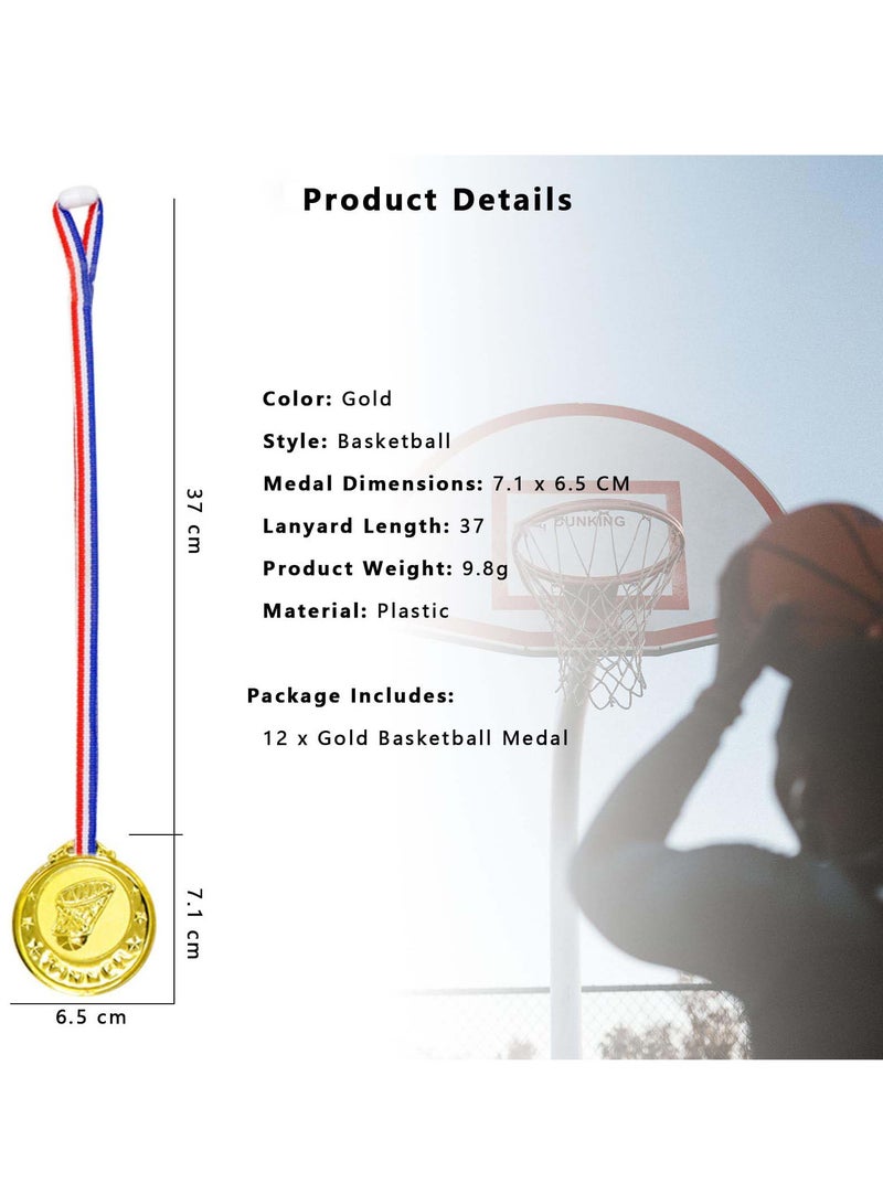 SYOSI 12 Pack Basketball Medals for Kids, 2.6 Inch Plastic Gold Winner Award Medals with Neck Ribbon for Kids for Sports Competitions, Party Favors, Birthday Gifts, School Celebration - Image 5