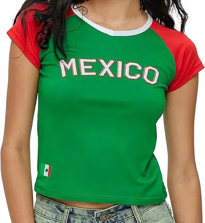 MANGMAO Vintage Graphic Baby Tees for Women Brazil Shirt Y2k Tops Mexico Crop Top Jersey 2000s Summer Going Out Tops - Image 2