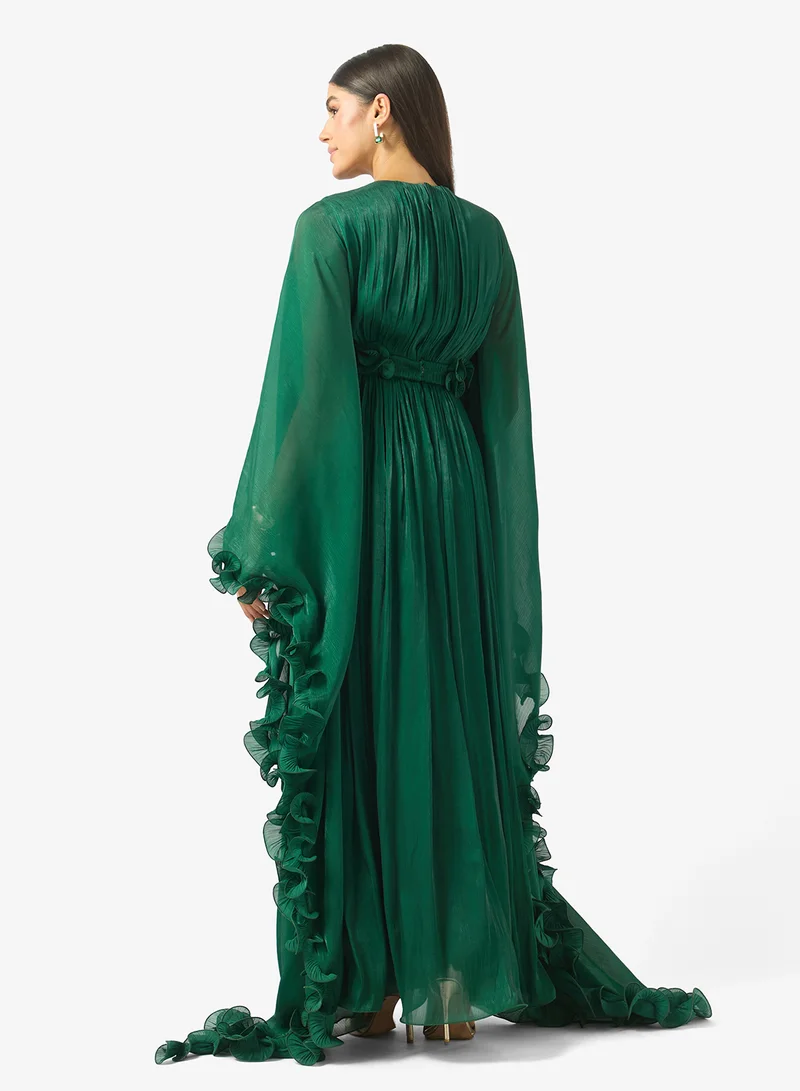 Golden Apple Ruffle Sleeve Maxi Dress
