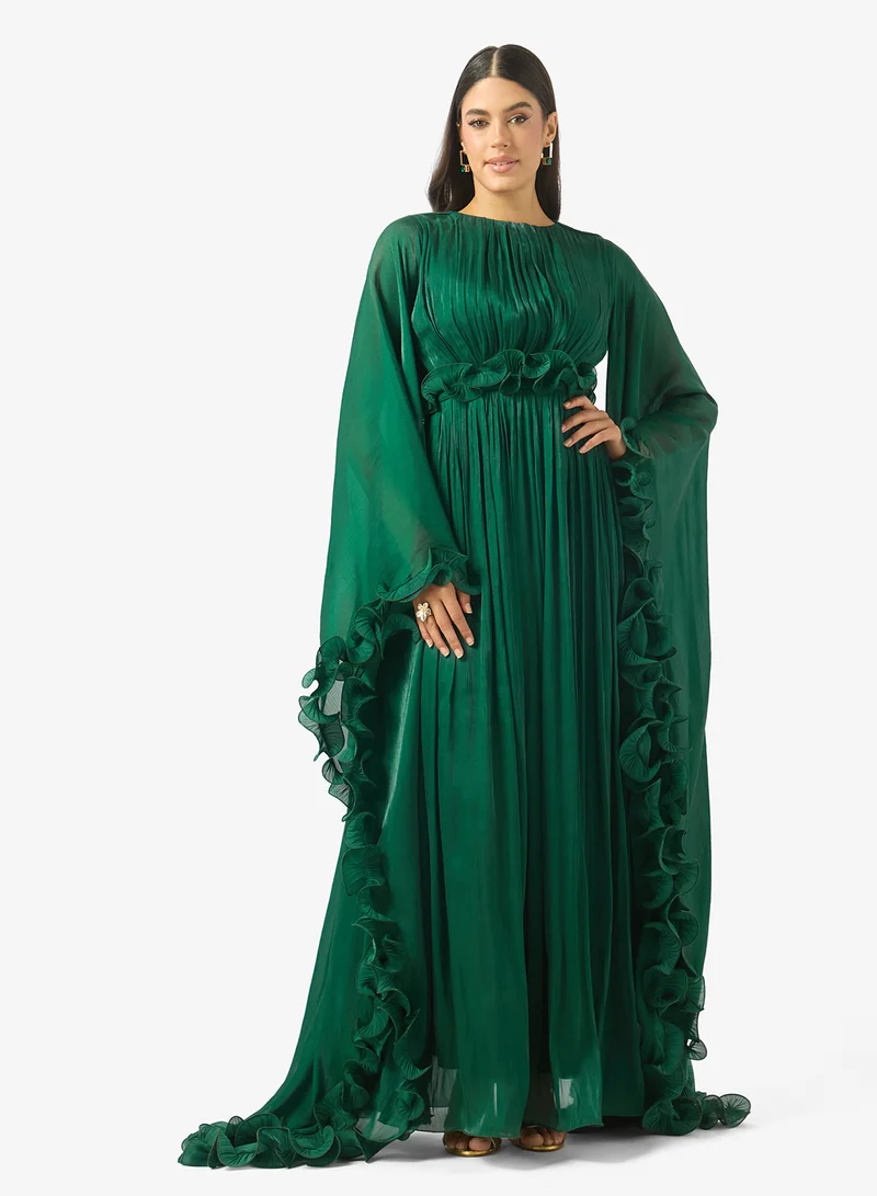 Golden Apple Ruffle Sleeve Maxi Dress