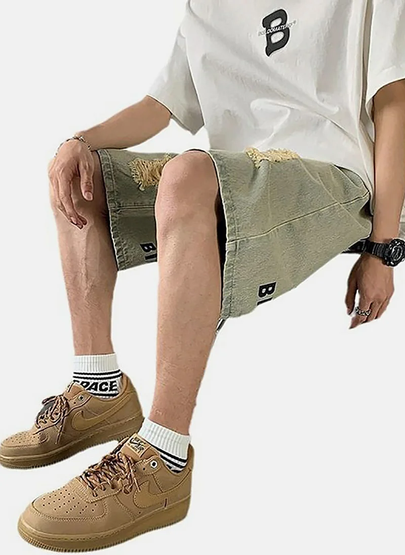 يونيكي Blue Mid Rise Soild Relaxed Fit Shorts