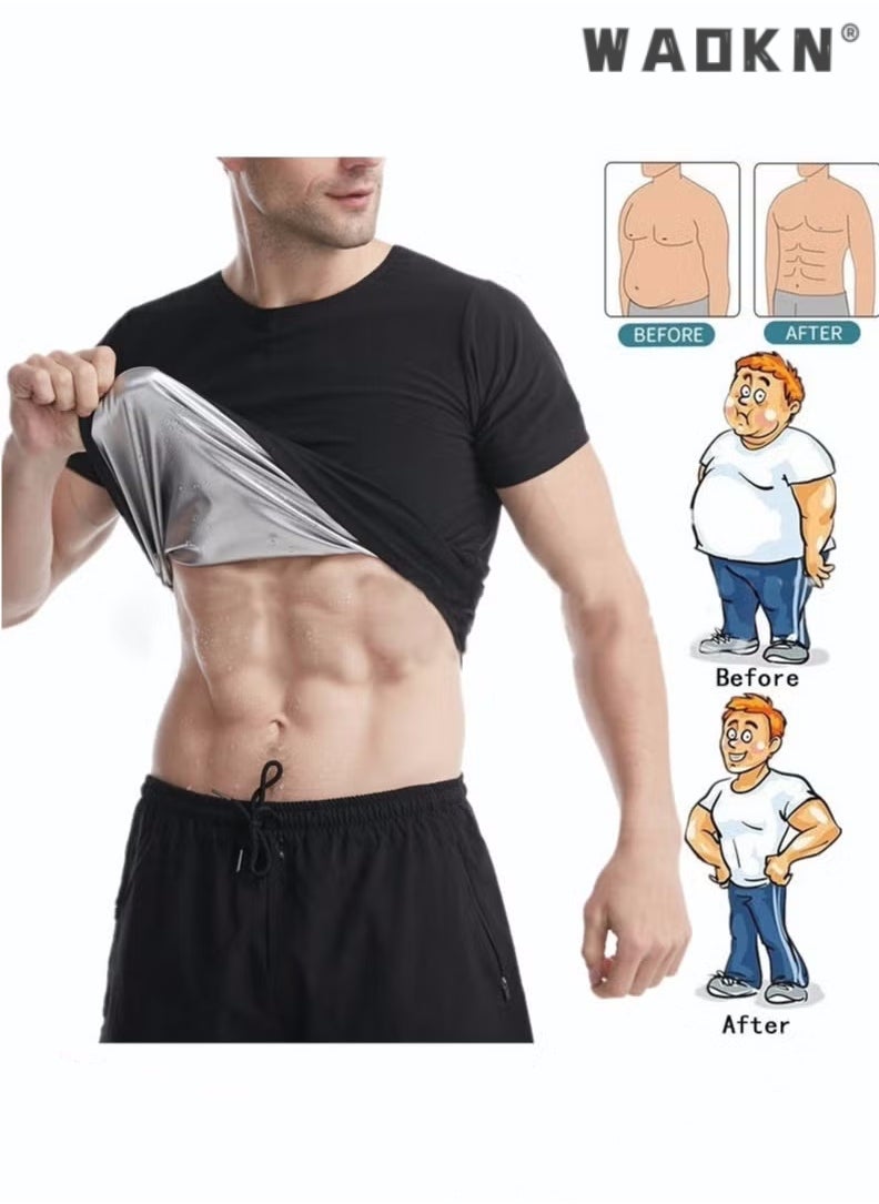 WAOKN - Mens Sauna Vest Tank Top Fitness Body Shaper Slimming Vest Slimming Shapewear Compression Waist Trainer Body Top Shapewear Slimming T-Shirt Short Sleeve Workout Accessories Suit Sauna - Image 1