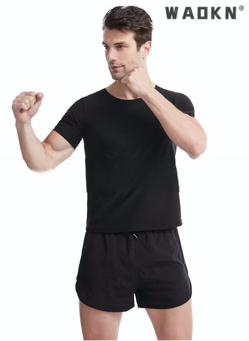 WAOKN - Mens Sauna Vest Tank Top Fitness Body Shaper Slimming Vest Slimming Shapewear Compression Waist Trainer Body Top Shapewear Slimming T-Shirt Short Sleeve Workout Accessories Suit Sauna - Image 1