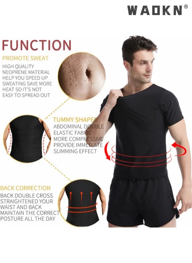 WAOKN - Mens Sauna Vest Tank Top Fitness Body Shaper Slimming Vest Slimming Shapewear Compression Waist Trainer Body Top Shapewear Slimming T-Shirt Short Sleeve Workout Accessories Suit Sauna - Image 1