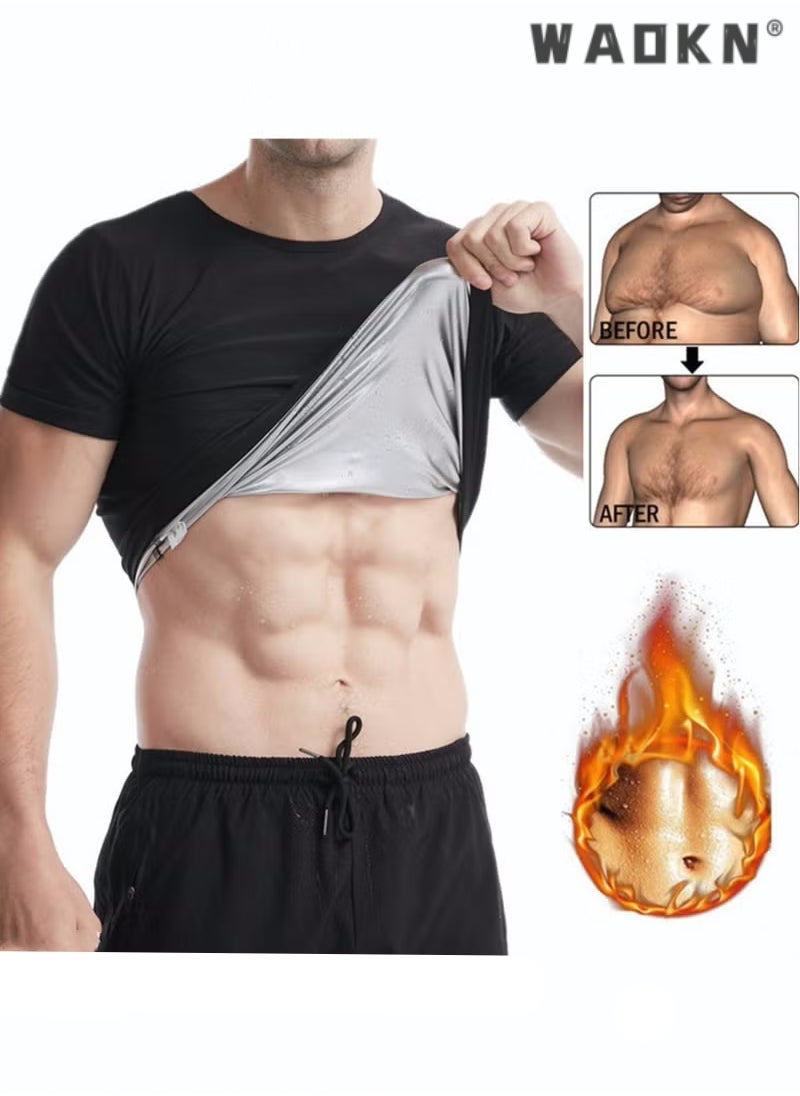 WAOKN - Mens Sauna Vest Tank Top Fitness Body Shaper Slimming Vest Slimming Shapewear Compression Waist Trainer Body Top Shapewear Slimming T-Shirt Short Sleeve Workout Accessories Suit Sauna - Image 1