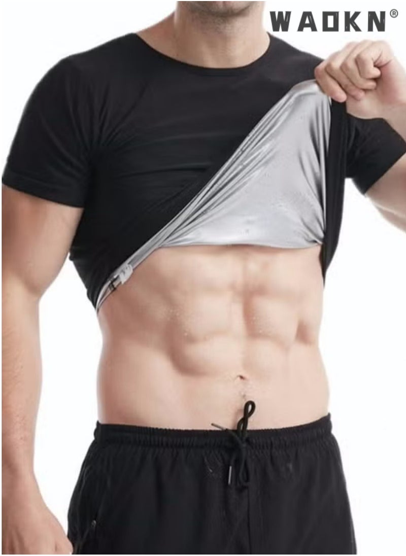WAOKN Mens Sauna Vest Tank Top Fitness Body Shaper Slimming Vest Slimming Shapewear Compression Waist Trainer Body Top Shapewear Slimming T-Shirt Short Sleeve Workout Accessories Suit Sauna  - Image 1