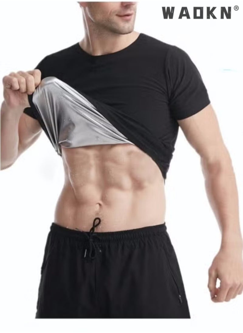 WAOKN Mens Sauna Vest Tank Top Fitness Body Shaper Slimming Vest Slimming Shapewear Compression Waist Trainer Body Top Shapewear Slimming T-Shirt Short Sleeve Workout Accessories Suit Sauna  - Image 3