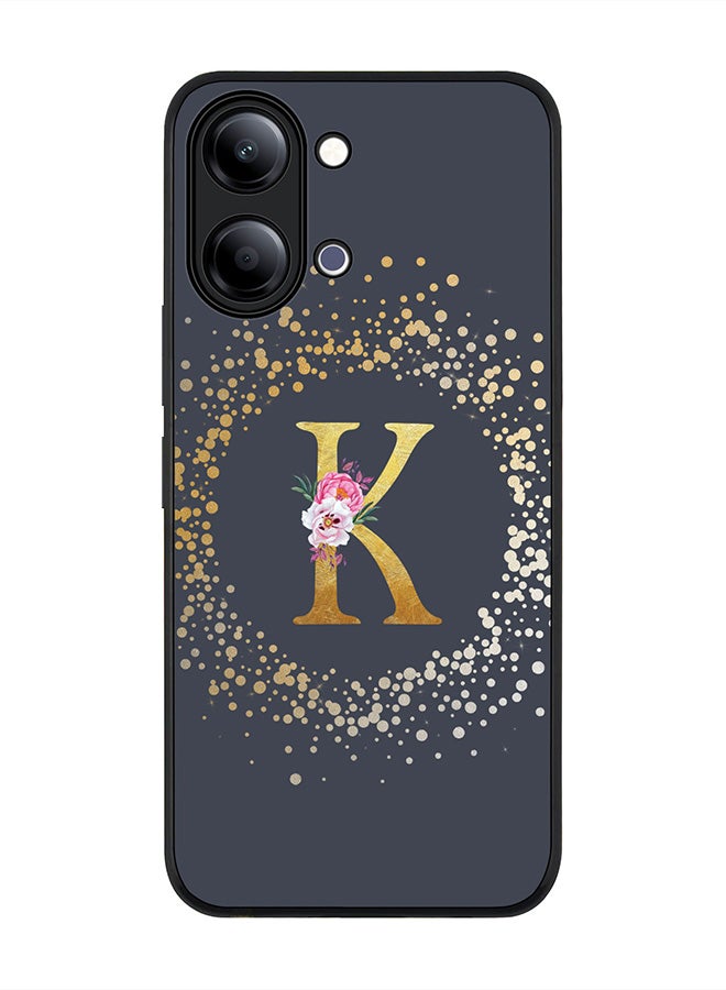 Stylizedd For vivo Y05 4G / Y6t 5G Case,Slim fit Camera Protection, Shockproof Thin Phone cover  - Custom Monogram Floral - K  (Grey ) - Image 1