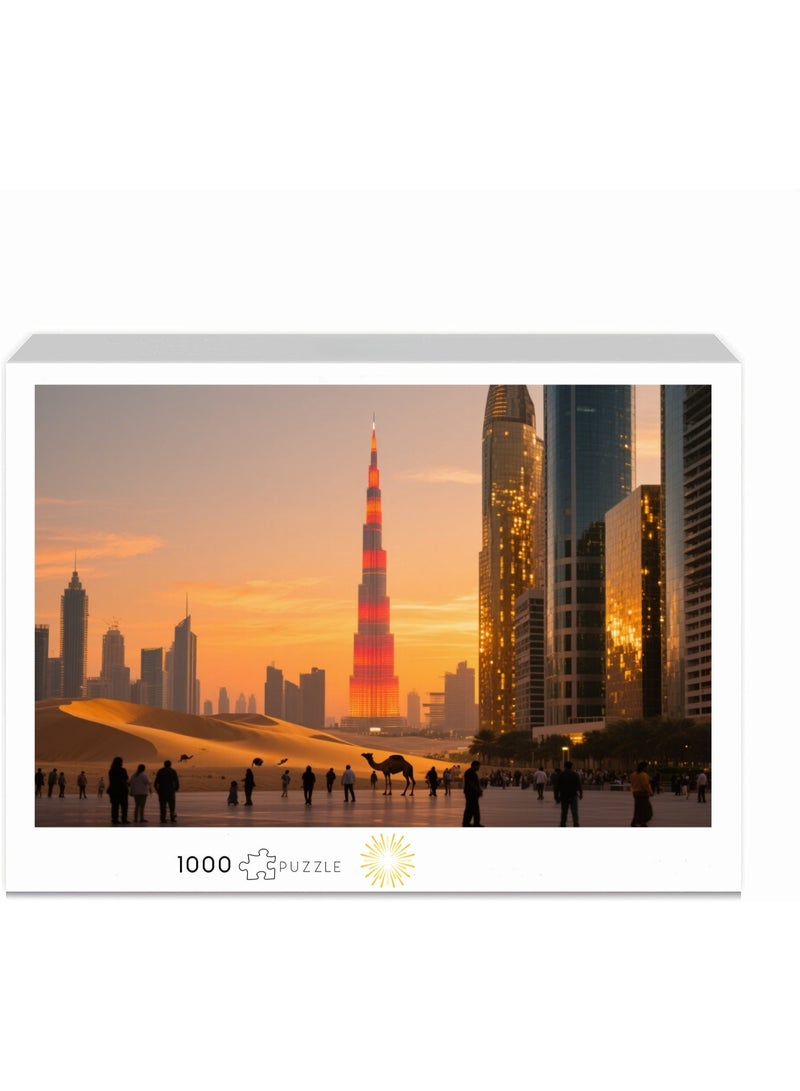 1000 قطعة من الألغاز الترفيهية الملونة والزخرفية غير الرسمية من Dubai Dusk Skyline - Image 2