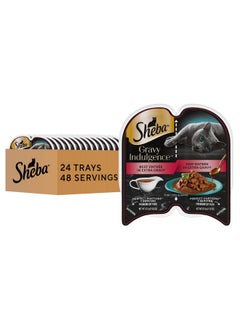 Sheba Sheba Gravy Indulgence Adult Wet Cat Food Beef Entree in Extra Gravy, 2.6 oz. Twin-Pack Trays (24 Count, 48 Servings)  - Image 1