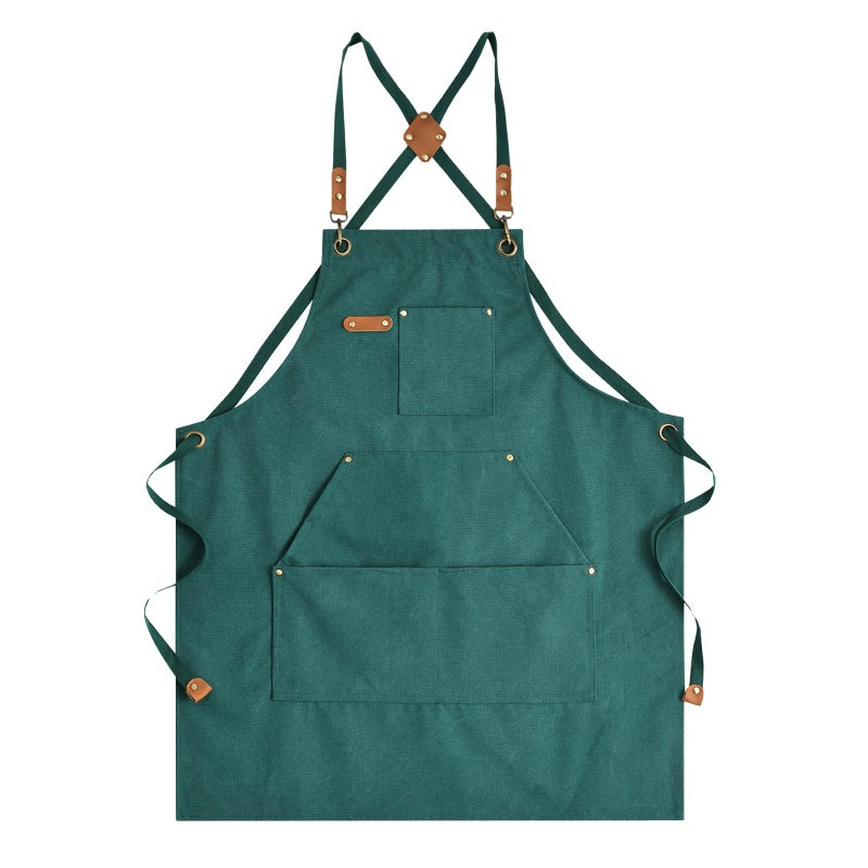 Aoomzoon Canvas Aprons for Men Chef Apron, Work Apron with Large Pockets - Durable 16oz Heavy Duty Cross Back, BBQ, Cooking (Green, 1 Pack) - Image 1