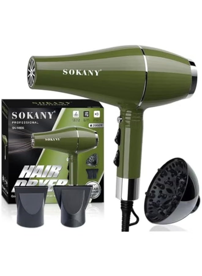 sokany SK-14006 2000W Ionic Hair Dryer – Fast Drying Blow Dryer with Cool Shot, Diffuser & Concentrator Nozzles, 2 Speed & 2 Heat Settings, Hang Loop, Professional & Personal Use, Sleek Ergonomic - Image 1
