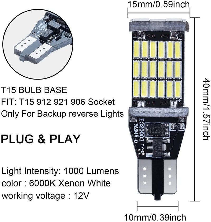 Automaze T15 W6W 912 921, LED Car Truck Backup Reverse Lights, 4014 Chipset 45 SMD (White) - Image 2