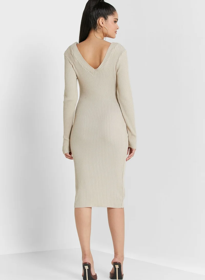 FEMME LUXE Plunge Neck Knitted Dress