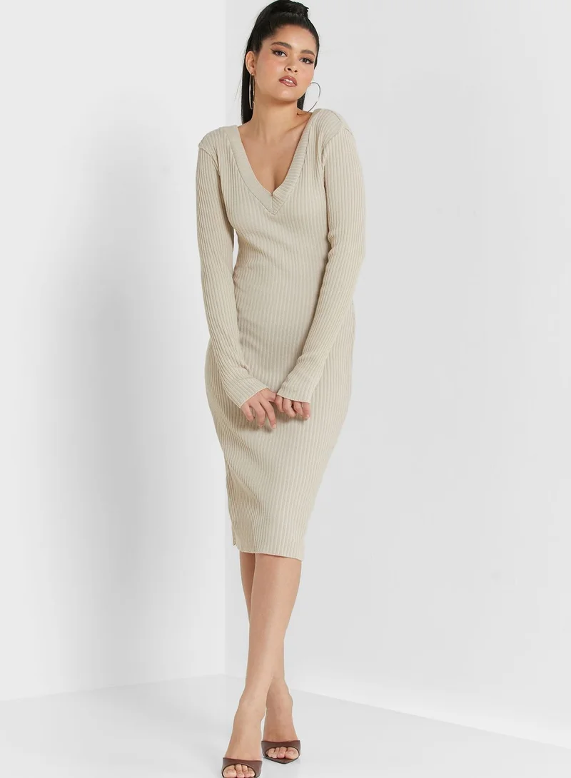FEMME LUXE Plunge Neck Knitted Dress