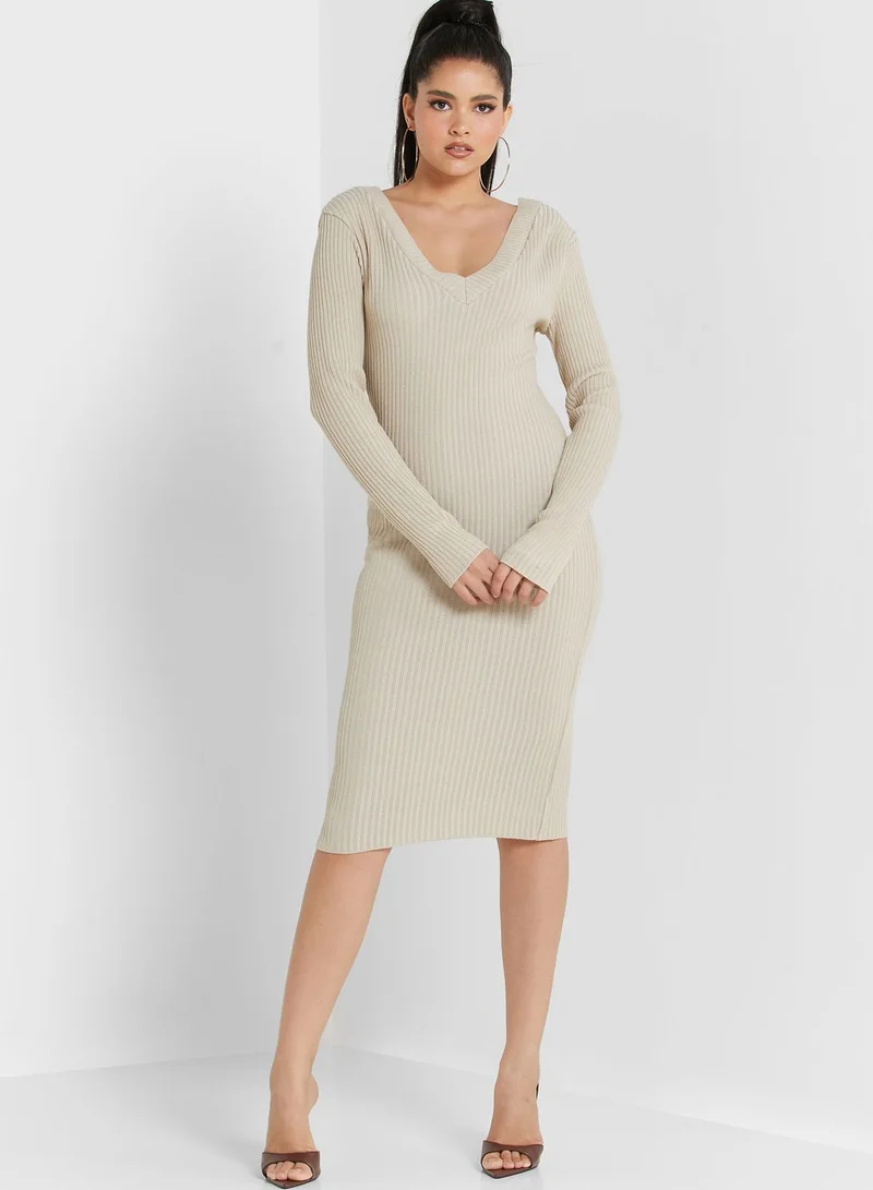 FEMME LUXE Plunge Neck Knitted Dress