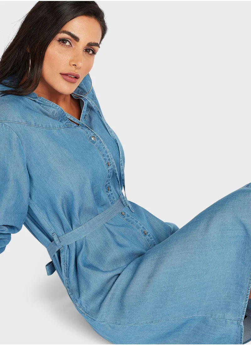 bossini Button Down Tie Waist Mini Dress