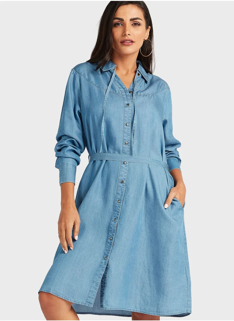 bossini Button Down Tie Waist Mini Dress