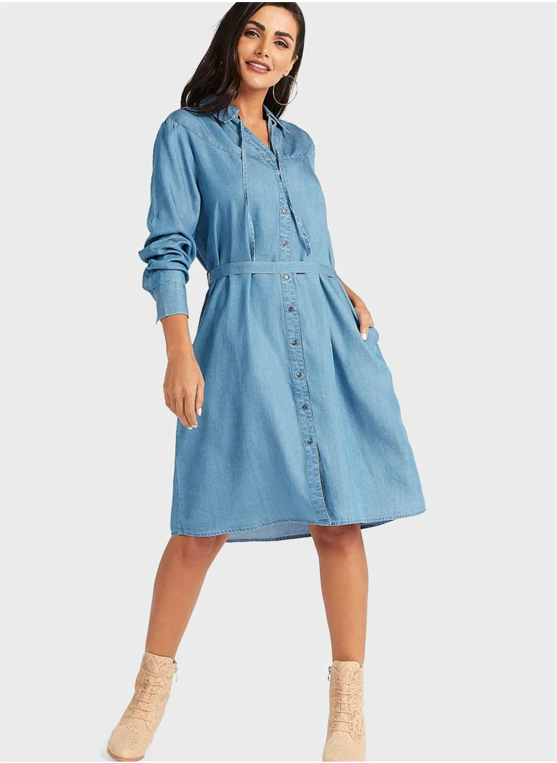 bossini Button Down Tie Waist Mini Dress