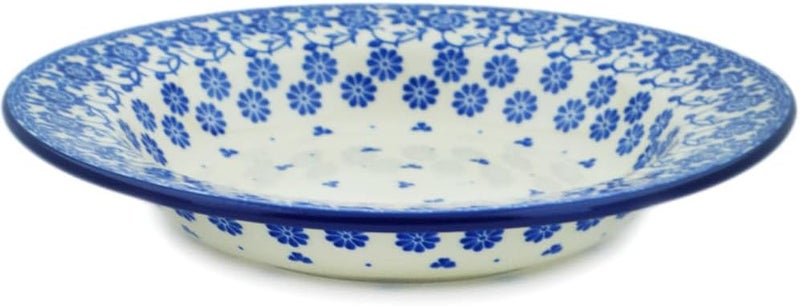 Polmedia Polish Pottery Authentic Polish Pottery Pasta Bowl 9inch in Sensational Azure Aster Design Handmade in Bolesawiec Poland by Ceramika Artystyczna  Certificate of Authenticity - Image 2