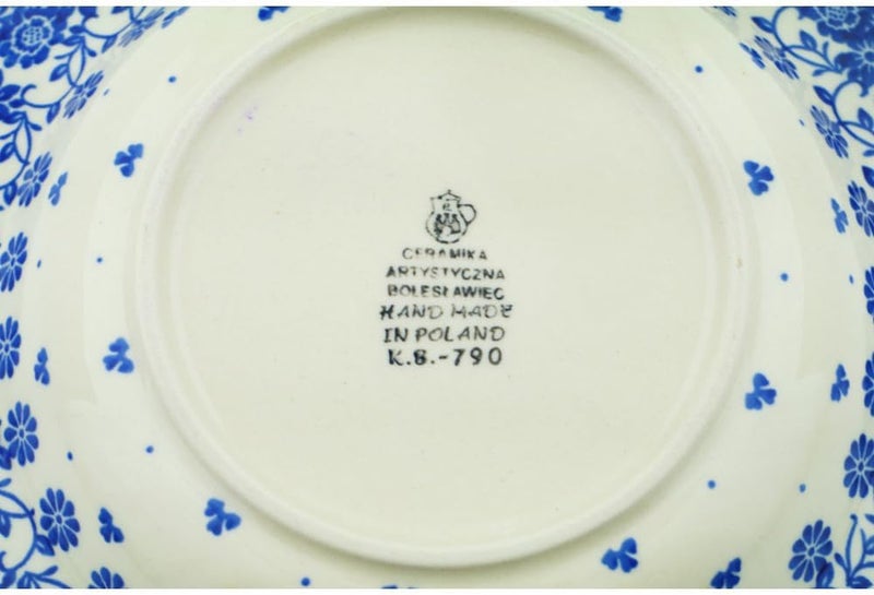 Polmedia Polish Pottery Authentic Polish Pottery Pasta Bowl 9inch in Sensational Azure Aster Design Handmade in Bolesawiec Poland by Ceramika Artystyczna  Certificate of Authenticity - Image 4