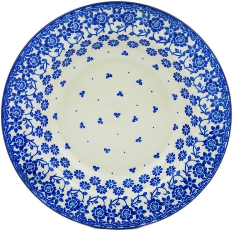 Polmedia Polish Pottery Authentic Polish Pottery Pasta Bowl 9inch in Sensational Azure Aster Design Handmade in Bolesawiec Poland by Ceramika Artystyczna  Certificate of Authenticity - Image 1
