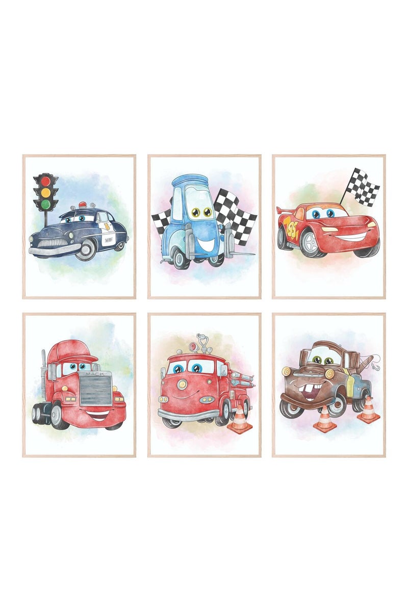BigWig Prints Cars Room Decor - Lightning McQueen Poster, Cars Movie - 6 Pack (8x10”) Unframed - Image 1