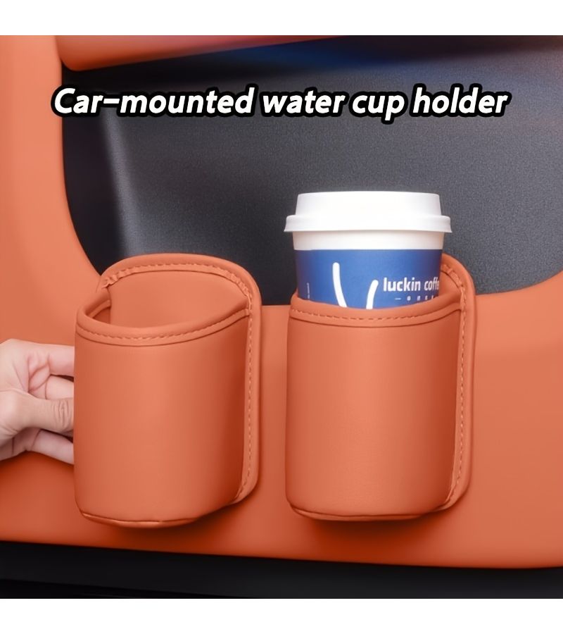 Black Faux Leather Car Cup Holder Vehicle Cup Clamp Multifunctional Storage Box And Car Organizer For Tidy Automotive Interior Storage Neat Car Environment - Image 3