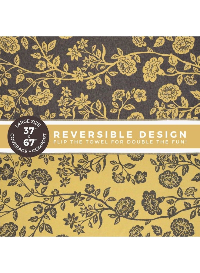 FESHKA Sand Free Turkish Beach Towel (37 x 67) Quick Dry Bath Towel, Oversized Beach Blanket, Lightweight for Travel - Made with 100% Organic Turkish Cotton - Gardenia (Yellow/Black) - Image 5