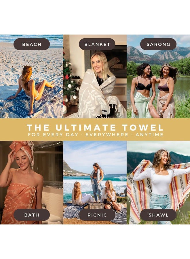 FESHKA Sand Free Turkish Beach Towel (37 x 67) Quick Dry Bath Towel, Oversized Beach Blanket, Lightweight for Travel - Made with 100% Organic Turkish Cotton - Gardenia (Yellow/Black) - Image 3