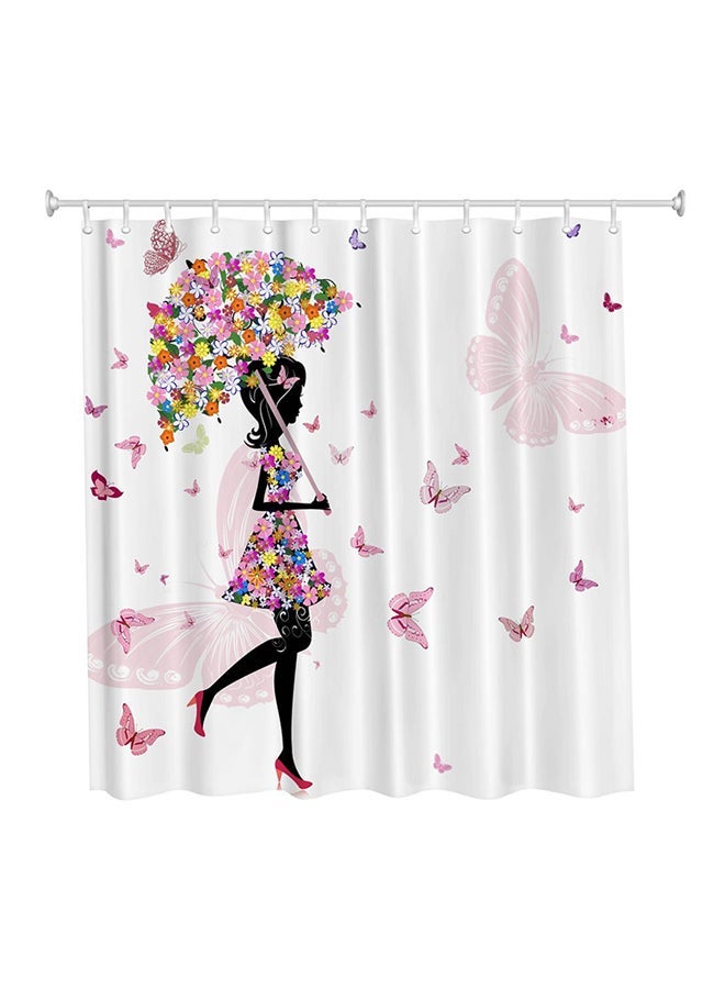 NIBEMINENT Umbrella And Girl Printed Shower Curtain Pink/White/Black 71 x 79inch - Image 1