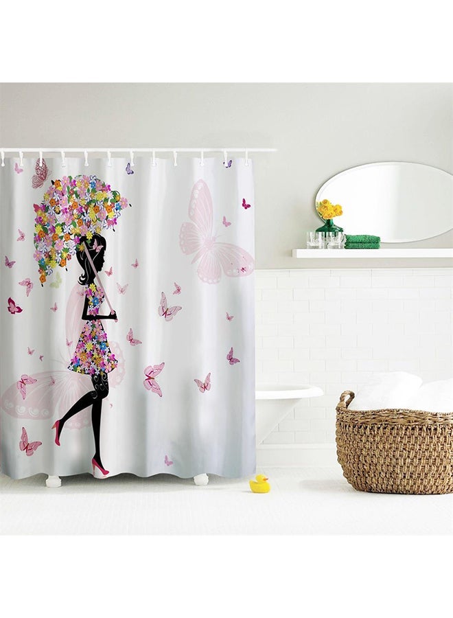 NIBEMINENT Umbrella And Girl Printed Shower Curtain Pink/White/Black 71 x 79inch - Image 3