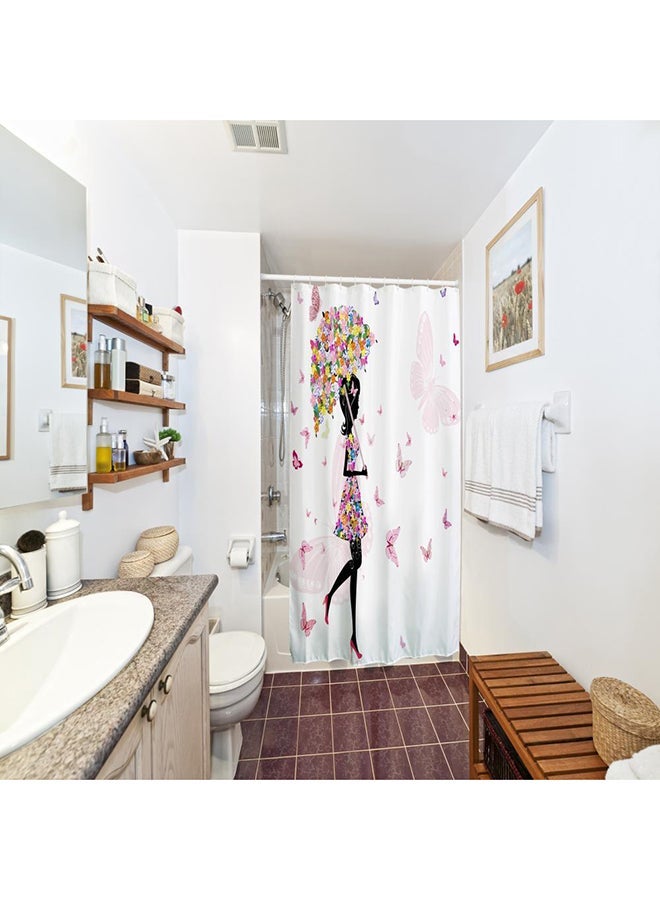 NIBEMINENT Umbrella And Girl Printed Shower Curtain Pink/White/Black 71 x 79inch - Image 4