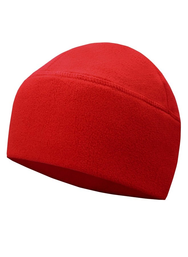 SRLLBBY Winter Fleece Beanie, Wide Double-Layer Brim Warm Skull Cap, Windproof Lightweigh Sleep Hat for Men Women（Red） - Image 1