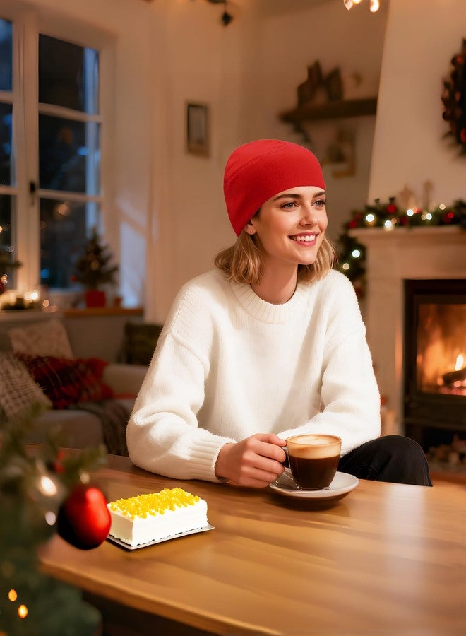 SRLLBBY Winter Fleece Beanie, Wide Double-Layer Brim Warm Skull Cap, Windproof Lightweigh Sleep Hat for Men Women（Red） - Image 5