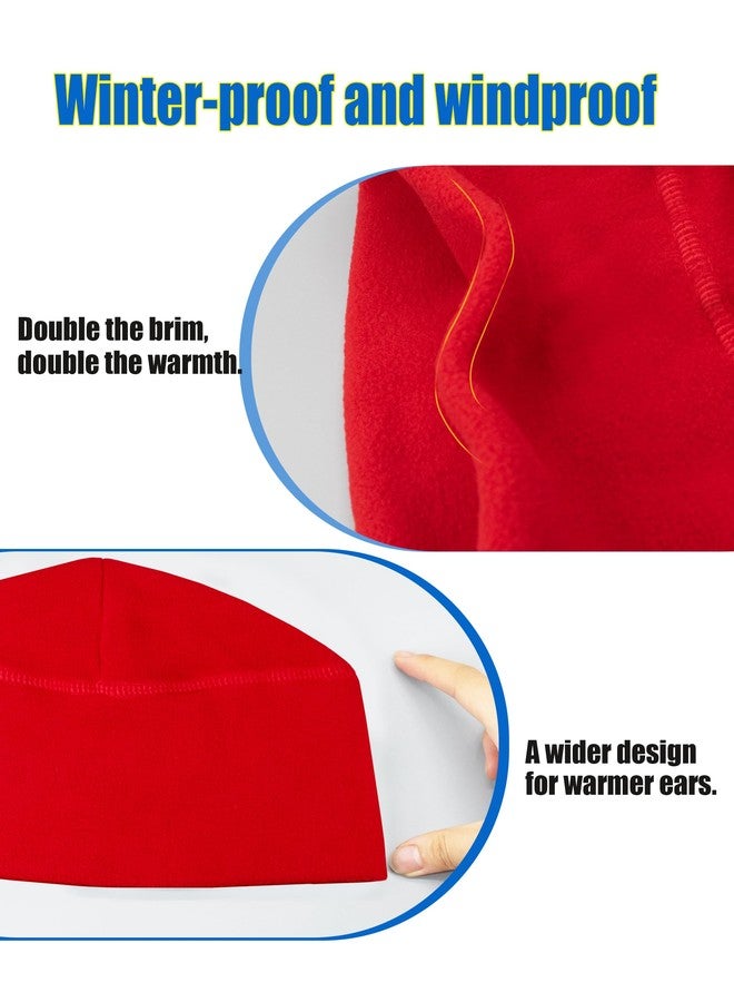 SRLLBBY Winter Fleece Beanie, Wide Double-Layer Brim Warm Skull Cap, Windproof Lightweigh Sleep Hat for Men Women（Red） - Image 4