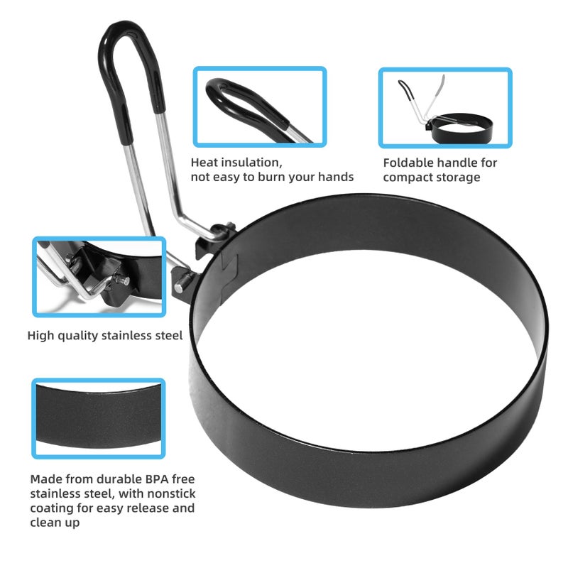 Ameupin 8" Omelet Ring, 6" Pancake Ring, 3.5" Egg Ring for Griddle Frying Eggs (Upgrade Large 3 Pack Stainless Steel Non Stick Round Cooking Rings Molds with Oil Brush and Egg Separator) - Image 3
