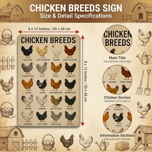 Funnysign Rooster Lovers Gifts Chicken Breeds Vintage Tin Sign for Home Kitchen Farm Chicken Coop Decor 8 x 12 Inches (3844) - Image 2
