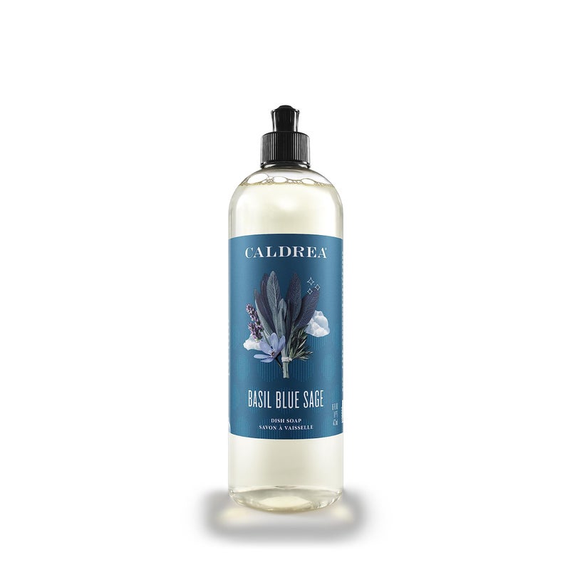 Caldrea Dish Soap Biodegradable Dishwashing Liquid made with Soap Bark and Aloe Vera Basil Blue Sage Scent 16 oz