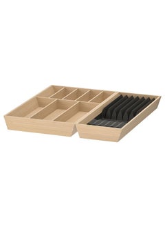 Cutlery tray/tray with knife rack, light bamboo, 52x50 cm