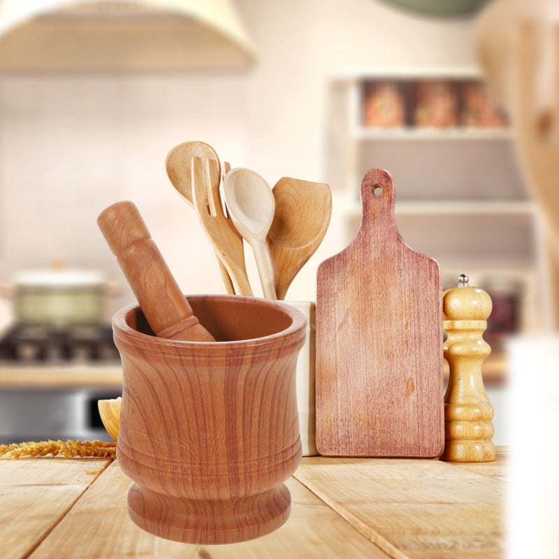 Wooden Mortar And Pestle Set Spice Grinder For Crushing Garlic Pills Kitchen Tool - Image 5