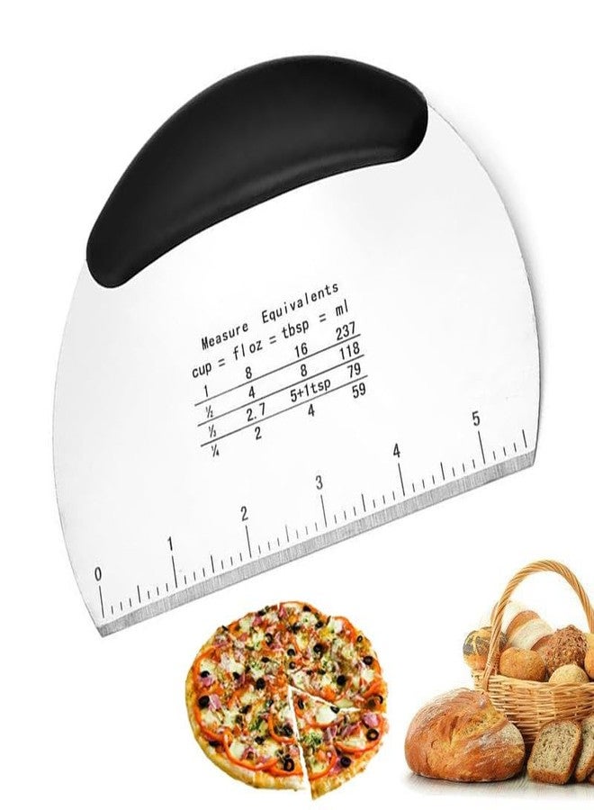 مكشطة عجين ومعجنات متعددة الأغراض شديدة التحمل مصنوعة من الفولاذ المقاوم للصدأ، قطاعة بيتزا مع مقياس قياس ومقبض مطاطي مريح مانع للانزلاق (أسود، قطعة واحدة) - Image 2