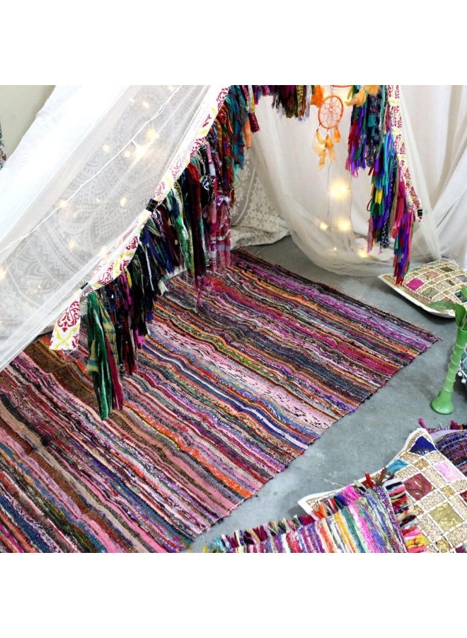 Aakriti Gallery Chindi Cotton Rag Rugs 100% Eco-Friendly, 2-In-1 Reversible Multipurpose, Multicolor Hand-Woven Traditional Rugs (5Ft X 3Ft) For Living Room And Kitchen (Purple)  - Image 1