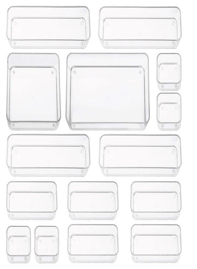 primebox Fifteen Pcs. Plastic Clear Drawer Organizers. Bathroom. Kitchen, Bedroom, Utensils, Office Organizer Bins, Storage Trays. Heavy Duty, Stackable 5 Sizes. - Image 1