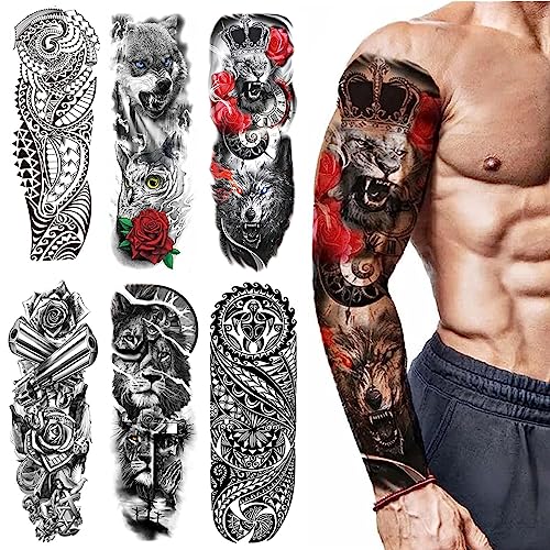 MAYCREATE® 6 Sheets Temporary Tattoos for Arm, Legs, Large Sleeve Waterproof Temporary Tattoo Stickers for Men Women, Theme Temporary Tattoo for Party, Club, Perform, Special Makeup - Image 1