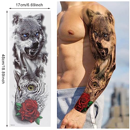 MAYCREATE® 6 Sheets Temporary Tattoos for Arm, Legs, Large Sleeve Waterproof Temporary Tattoo Stickers for Men Women, Theme Temporary Tattoo for Party, Club, Perform, Special Makeup - Image 2